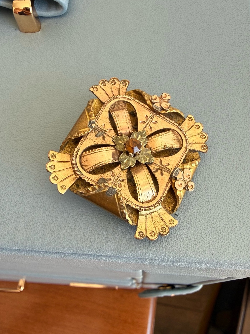 Antique Victorian Goldtone Square Floral Star Brooch Pin/Pendant